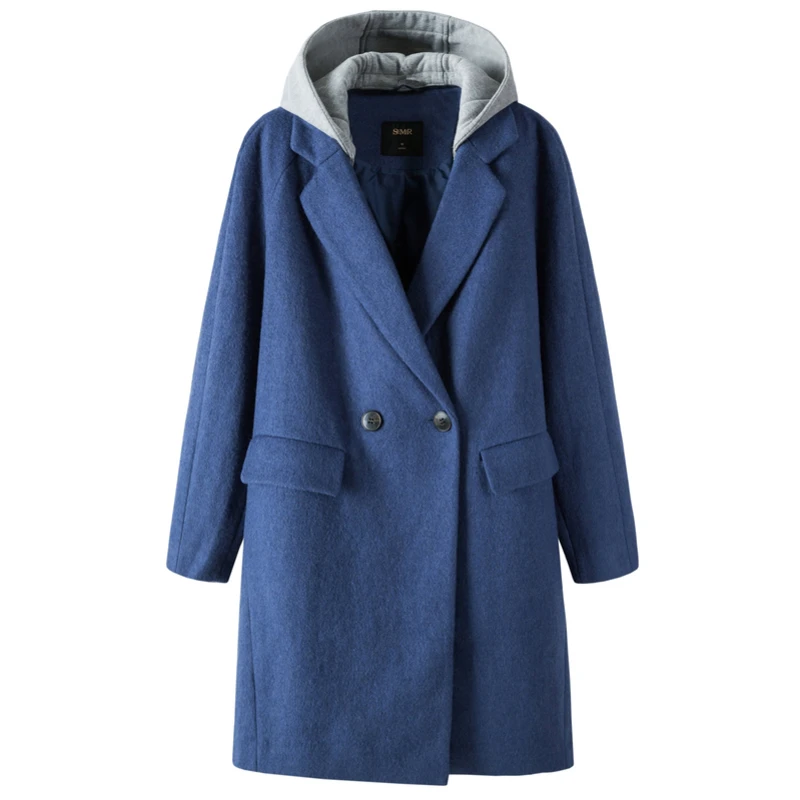 

SEMIR Women Felted Wool Blend Coat with Contrasting Cotton Hood Women's Hooded Double-Breasted Coat with Pocket Satin Lined