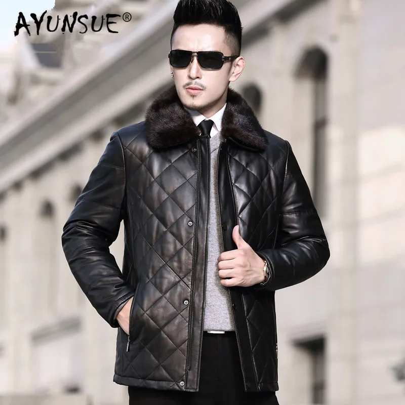 

AYUNSUE Genuine Leather Jacket Men Winter Down Jacket Men Sheepskin Coat Mink Fur Collar Chaqueta Cuero Hombre A14DY1280 YY305