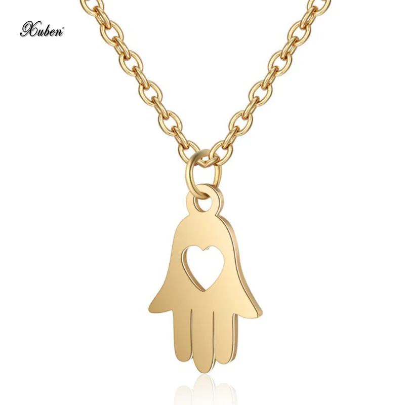 Stainless Steel Necklace For Women Lover's Gold And Silver Color Palm Heart Pendant Engagement Jewelry | Украшения и
