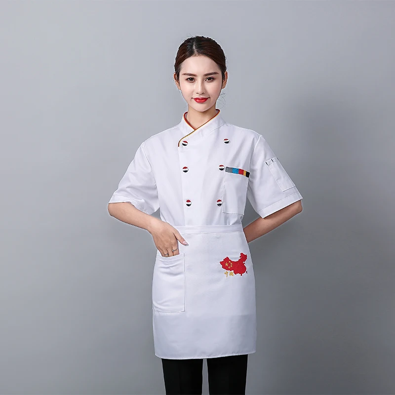 Летняя двубортная куртка унисекс в клетку с коротким рукавом форма шеф повара