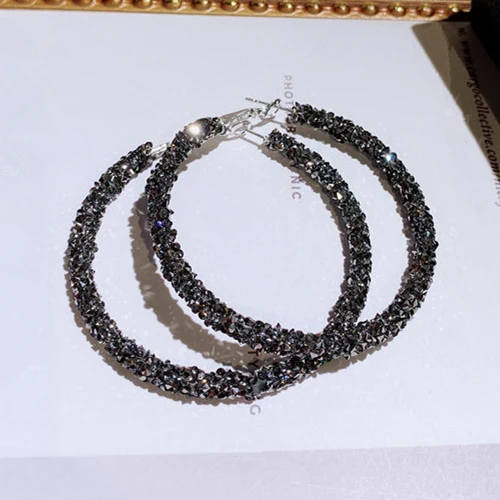 Black HFYK модные черные Серебряные Круглые серьги-кольца для женщин великолепные хрустальные серьги букле d'oreille femme pendientes - Окраска металла: Black