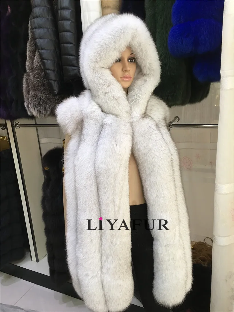LIYAFUR натуральная Толстые Полный Пелт лисий мех длинные зимние жилет с капюшоном для женщин; Большие размеры Роскошные