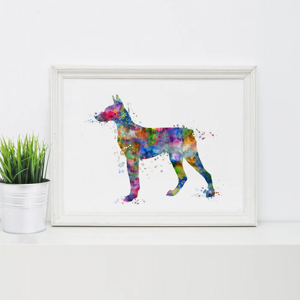 Собака породы Доберман пинчер художественный принт постер Doberman Pinscher настенный