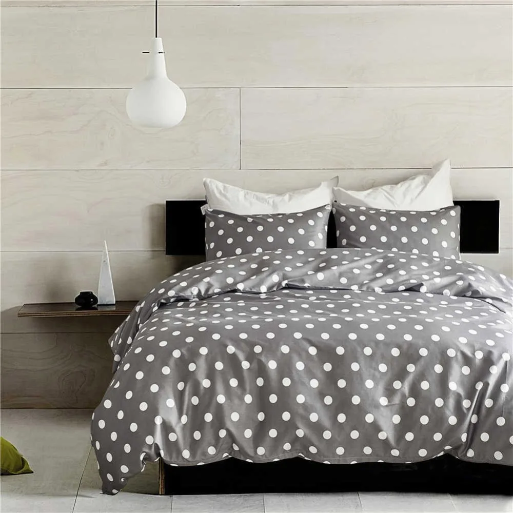 

Fashion Polka Dots Bedding Sets Grey Bed Linen Duvet Cover Set Simple Style Bedclothes All Seasons no Comforter no Sheet