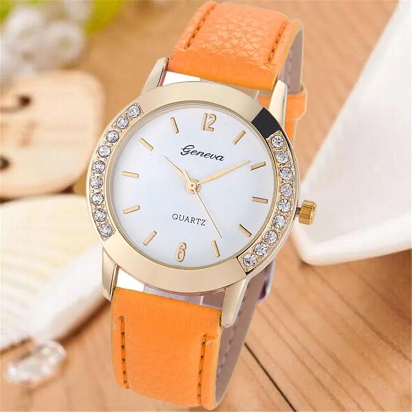 2017 женские часы со стразами Аналоговые кварцевые наручные из искусственной кожи