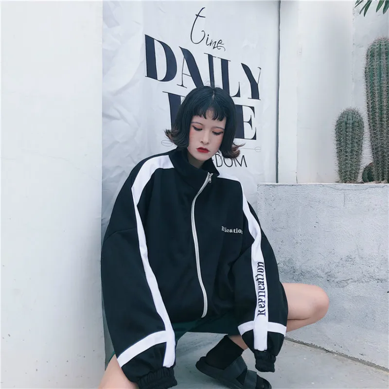 Куртки женские свободные шикарные корейский стиль Harajuku женская одежда повседневная простая универсальная с длинным рукавом Модная белая Лоскутная Повседневная