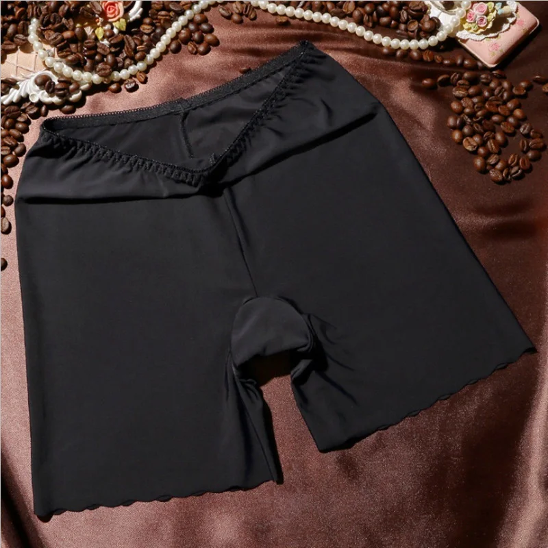 Black Женские безопасные короткие трусики бесшовные шелковые белые женские короткие брюки под платье шорты бежевые колготки летнее нижнее белье из хлопка - Цвет: Black