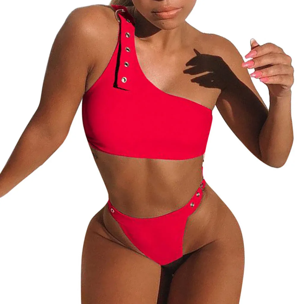 Женский купальник сексуальное бикини с одним плечом раздельным вырезом-замочком