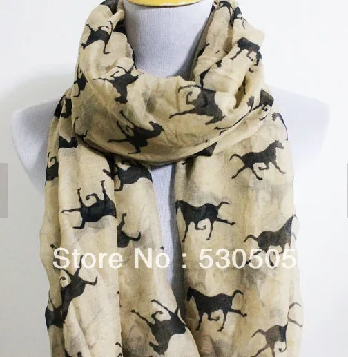 

10pcs/lot 100% Viscose Khaki Running Horse Scarf Brown color woman's accessory