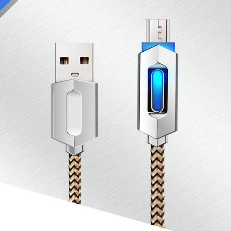 100 см светодиодный Micro USB кабель из цинкового сплава и нейлона для быстрой зарядки