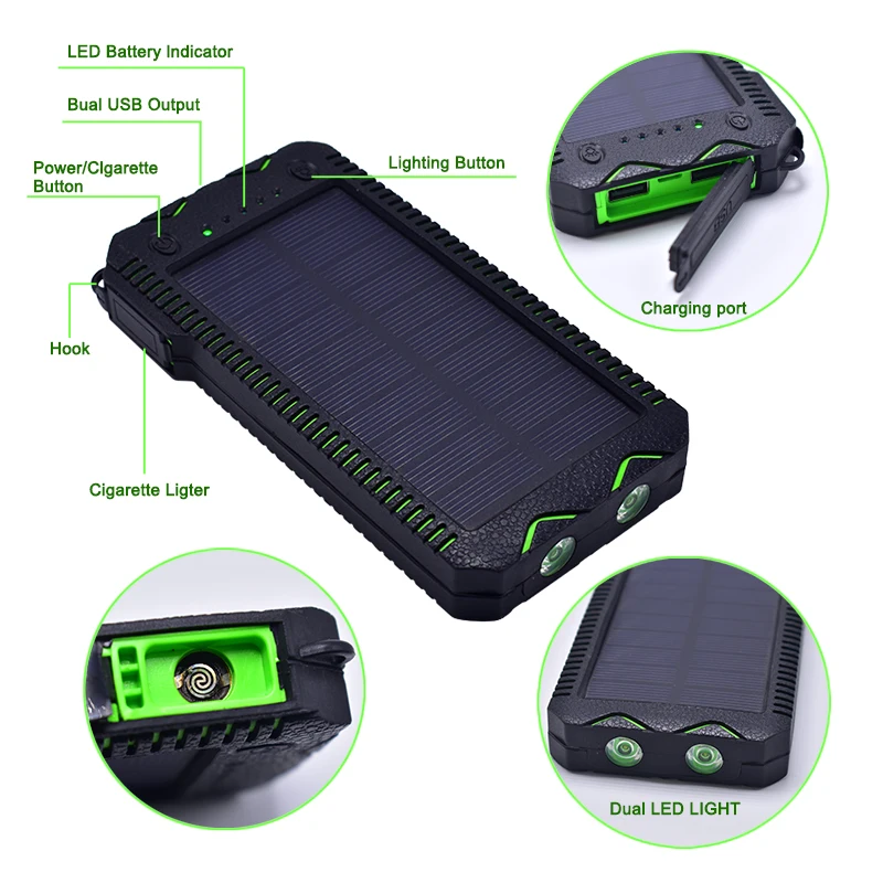 10000 mAh power Bank 3 в 1 Солнечная Внешняя батарея электрическая зажигалка для сигарет