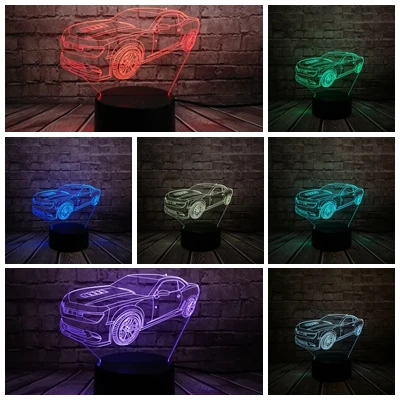 changeable Мультфильм Шевроле Камаро Bumblebee 3D лампа Mulitcolor ночник USB СВЕТОДИОДНЫЙ светильник Рождество Decora luminaria детский стол - Испускаемый цвет: changeable