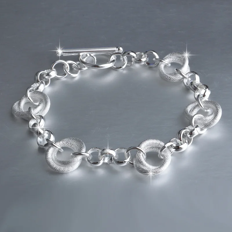 OMHXZJ Wholesale Personality Fashion Woman Girl Party Wedding Gift Silver Hollow Round Chain 925 Sterling Bracelet BR54 | Украшения и