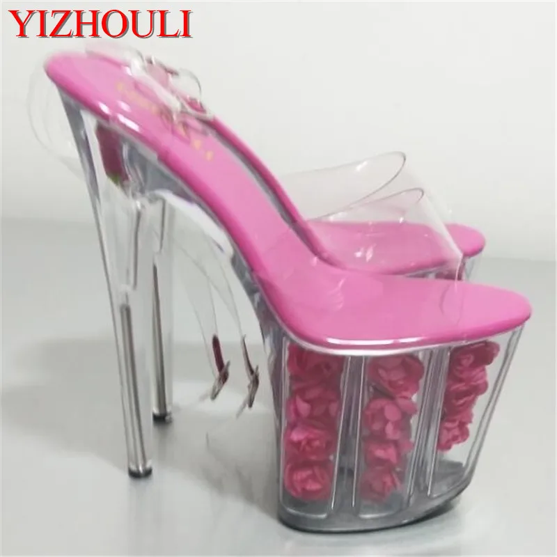 The new special bride wedding shoes rose at the end of the ultra high heels, 20cm thick bottom heels sandals Dance Shoes