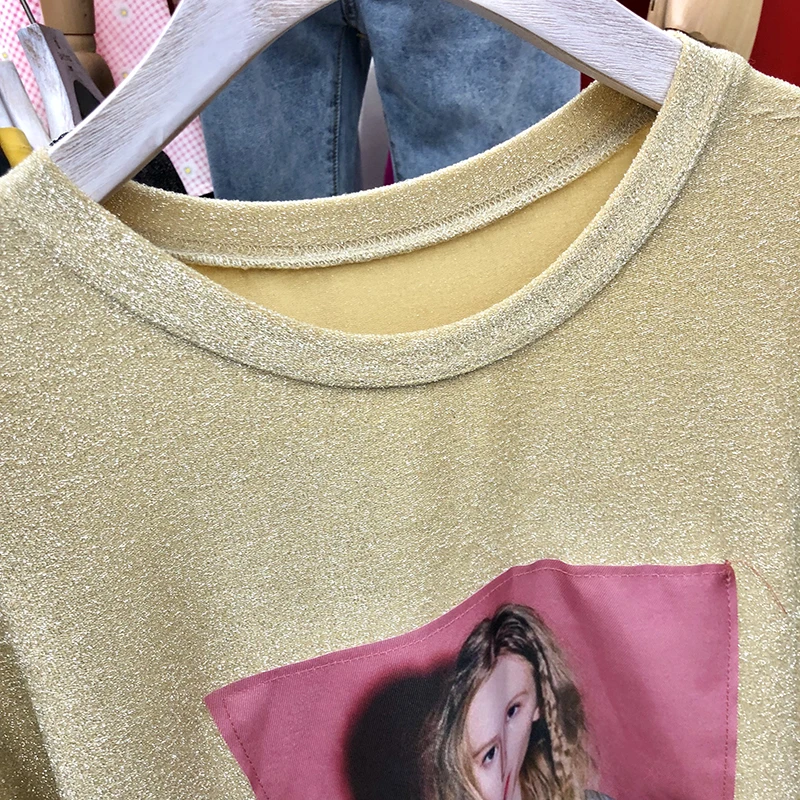 

2018 New Spring Summer Women's Tshirts Loose O Neck Bright Girl Printing Short Sleeve T-shirt All-match Students Tops