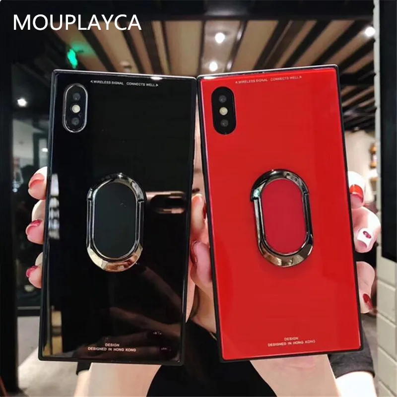 Square Fashion Classic Phone Case For iphone X Xs 6 6s 7 8 plus Luxury Tempered Glass With Stand Upscale Coque |