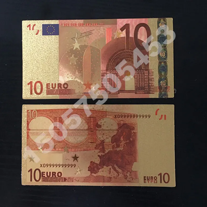 1 шт. Цвет Банкноты евро комплекты 5 10 20 50 100 200 500 EUR золотые банкноты сусального золота 24 K памятная монета золотые банкноты - Цвет: 10euro
