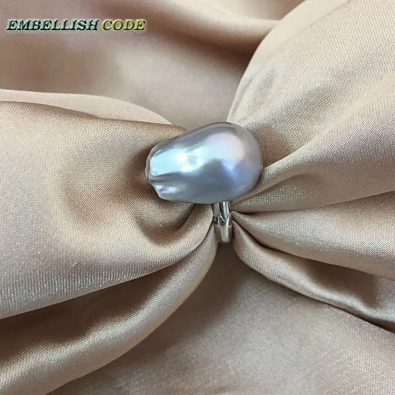 Регулируемое кольцо с жемчугом в стиле барокко, 925 серебряное кольцо, простое классическое серое блестящее кольцо из ткани, пламебол, подарок для женщин