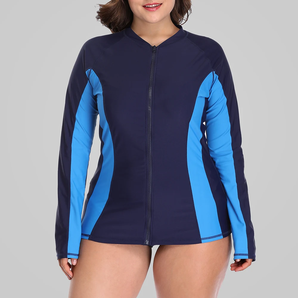 Charmleaks Women Long Sleeve Rashguard Zipper Swimsuit Shirts UPF50+ Womens Plus Size Swimwear UV-Protection Rash Guard