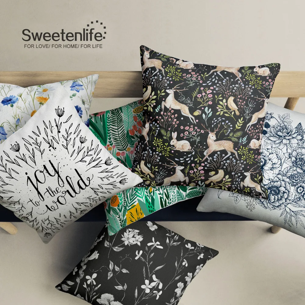 Sweetenlife 50x50 см акварель узор Чехлы лесных оленей декоративная наволочка Рождество силуэты стул подушку