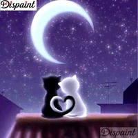 dispaint full squareround drill 5d diy diamond painting cat moon embroidery cross stitch 3d home decor a12604