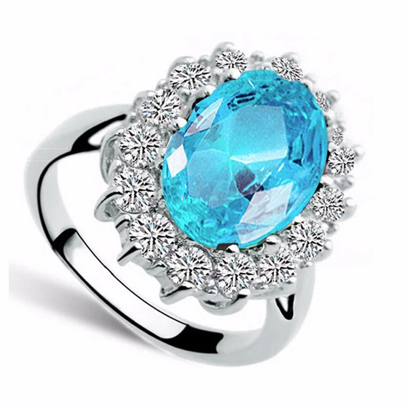 4oceanblue Классическое кольцо с голубым кристаллом, модное элегантное кольцо с фианитами, ювелирное изделие серебряного цвета, женские обручальные кольца - Цвет основного камня: 4oceanblue