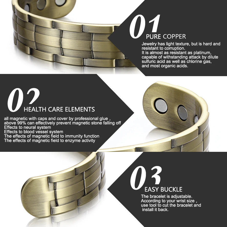 

WelMag Dropship 2019 Magnetic Bracelets Bangles for Men Adjustable Vintage Copper Bangle Male Health care Wristband Gifts