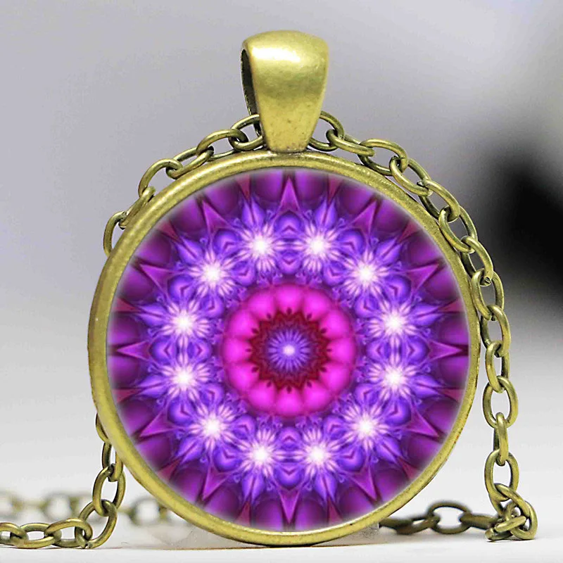 Ожерелье с подвеской в виде фиолетовой мандалы|pendant necklace|chain pendantsilver chain |