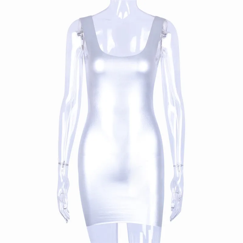 Сексуальное серебристое облегающее платье для женщин без рукавов на бретельках