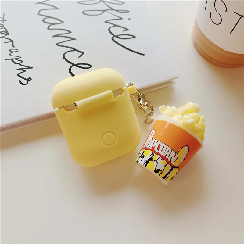 ТПУ Airpods чехол с подвеской попкорн для Apple наушники мягкие силиконовые