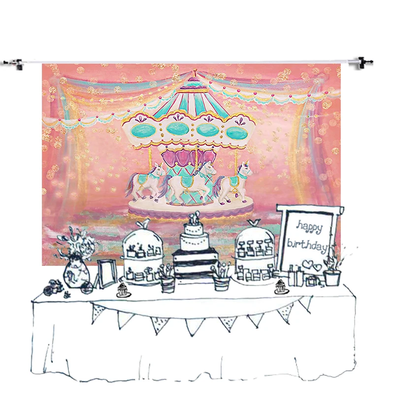 Детский День Рождения Вечеринка фон мультфильм карусель десерт стол украшение