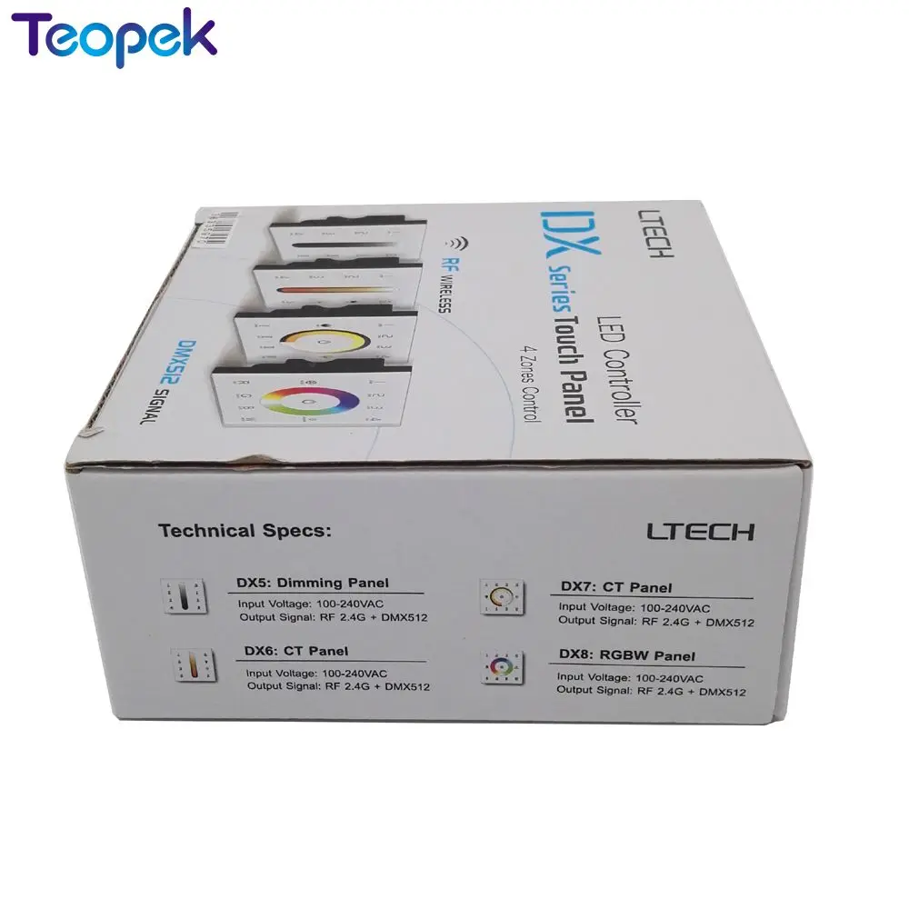 LTECH DX8 светодиодный контроллер сенсорной панели rgbw AC110V 240V 4 зоны RF 2 4G + DMX512 Мастер
