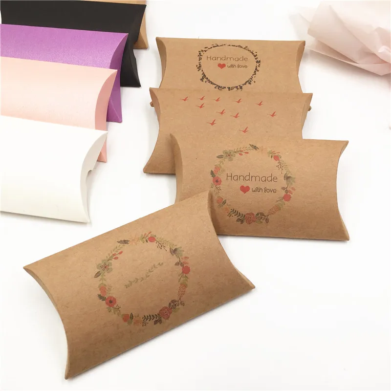 

50cs/lot Multi-style Colorful Paper Pillow Candy Box/ Present Pouch/ Kraft Wedding Favors Packing Box