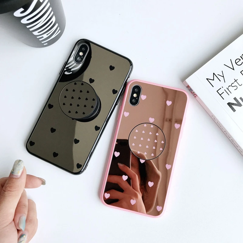 Ins mobile phone case with stand for iPhonexs max mirror 8/7plus anti-fall |
