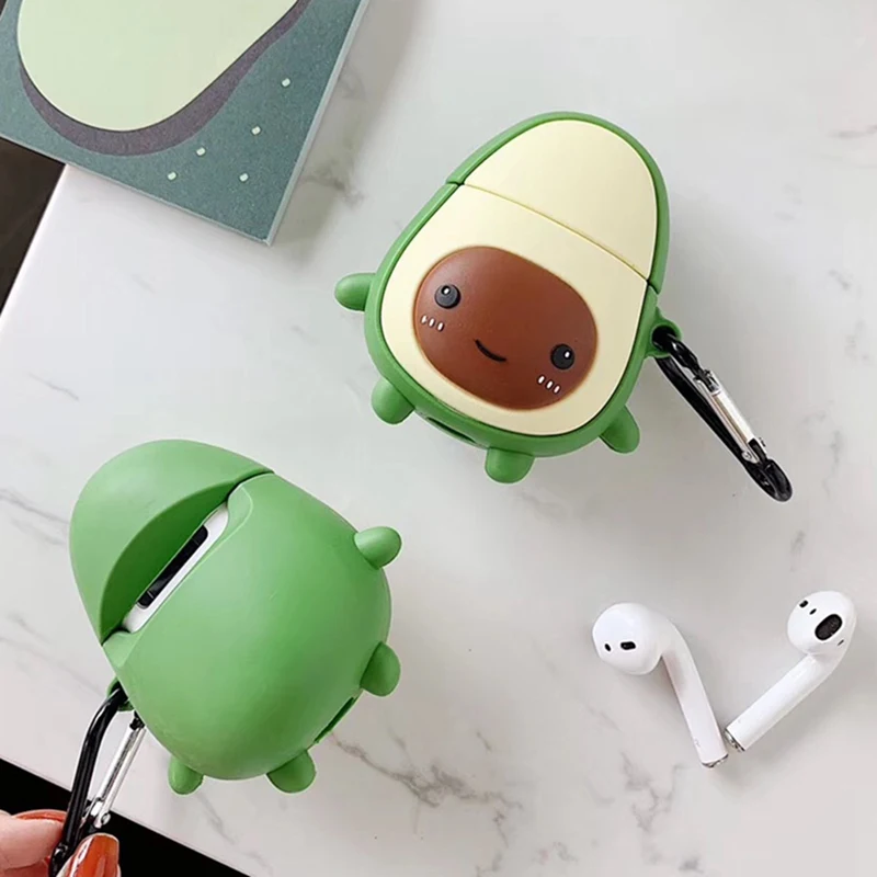 Чехол для наушников Avocado для Apple Airpods с милым 3D мультяшным авокадо, беспроводная bluetooth-гарнитура, силиконовый чехол с крючком