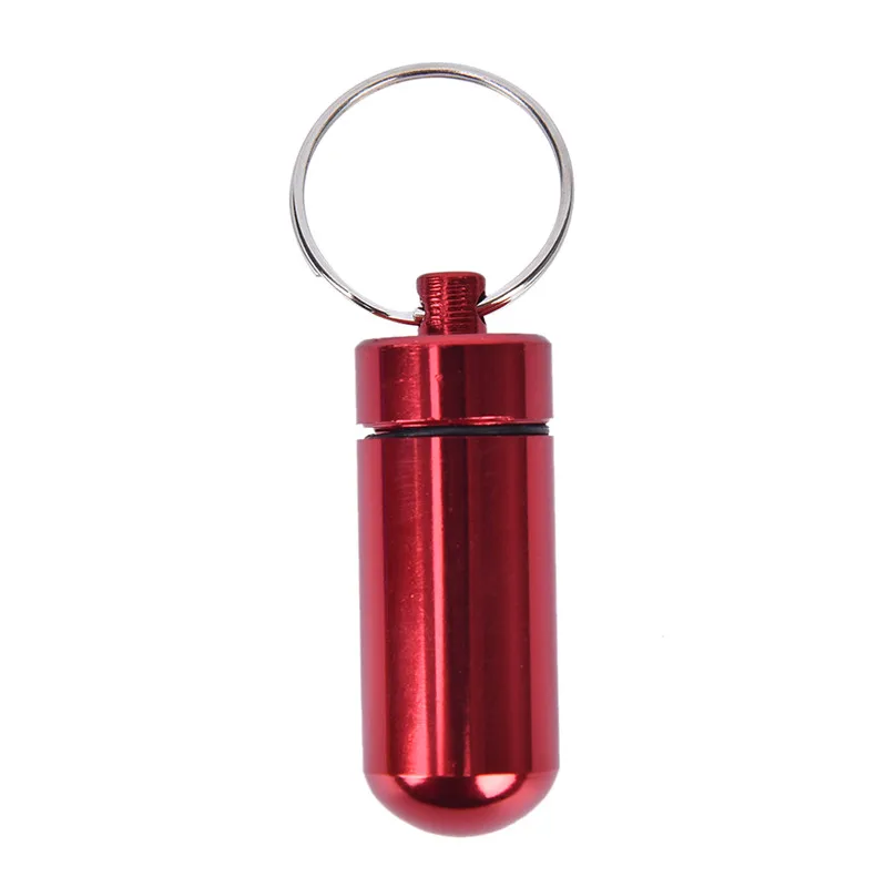 1Pc Aluminum Waterproof Pill Shaped Box Bottle Holder Container Keychain Medicine Box Pill Box Key Holder - Цвет: Красный