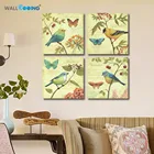 Американский стиль, винтажные искусственные цветы и птицы, 4 картины, желтый художественный фон, карта, новые предметы для украшения дома