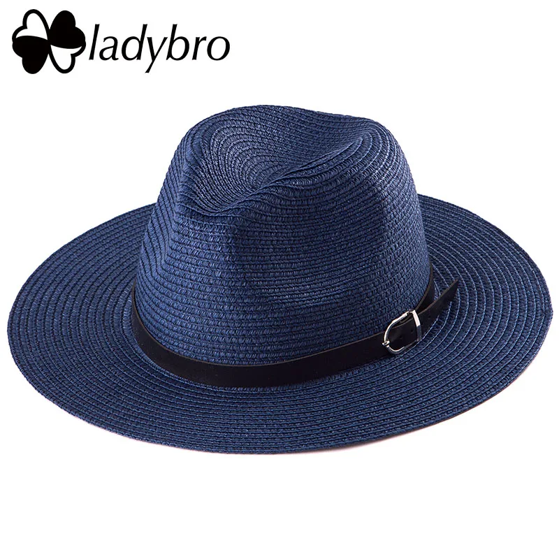 25805 Navy Ladybro Летняя женская шляпа с широкими полями, пляжная шляпа от солнца, Панама, соломенная шляпа, мужская фетровая шляпа, солнцезащитный козырек, кепка для мужчин, Sombrero Chapeau Femme - Цвет: 25805 Navy