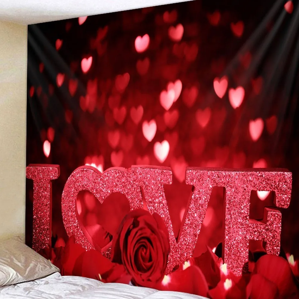 

Wedding Decor Tapestry Wall Fabric Hippie Boho Love Rose Tapestry Wall Hanging Valentine& Day Gift Dorm Mattress Wall Carpet