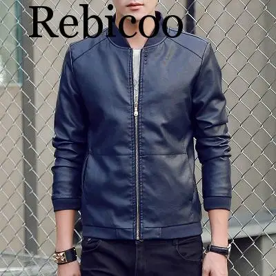 

Rebicoo 2019 Autumn Winter Men's Leather Coat Korean Slim Fit Leather Jackets Fashion Casual Outwear for Man Jacket