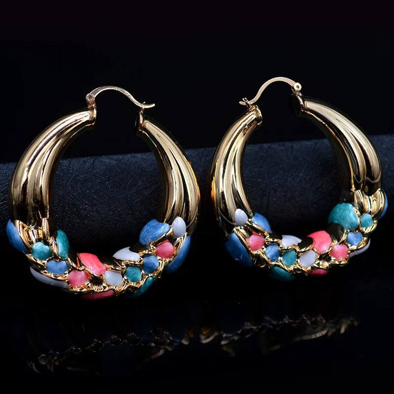 Женские крупные серьги-кольца Sunny Jewelry яркие глянцевые серьги в форме цветка для
