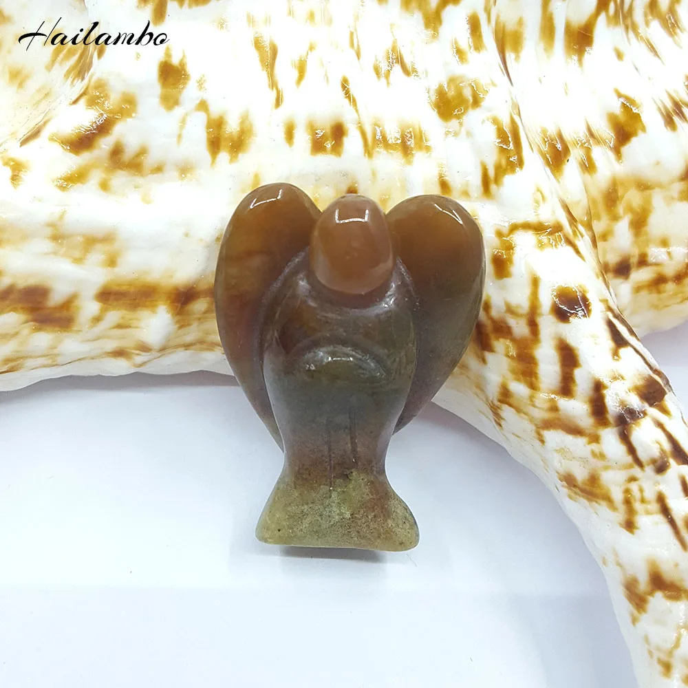 

10pcs Natural Indian Agates Standing Angel Statue Bead Carved Angel Wing Figurine Pendant Classic Jewelry for Family Gift TS11A#