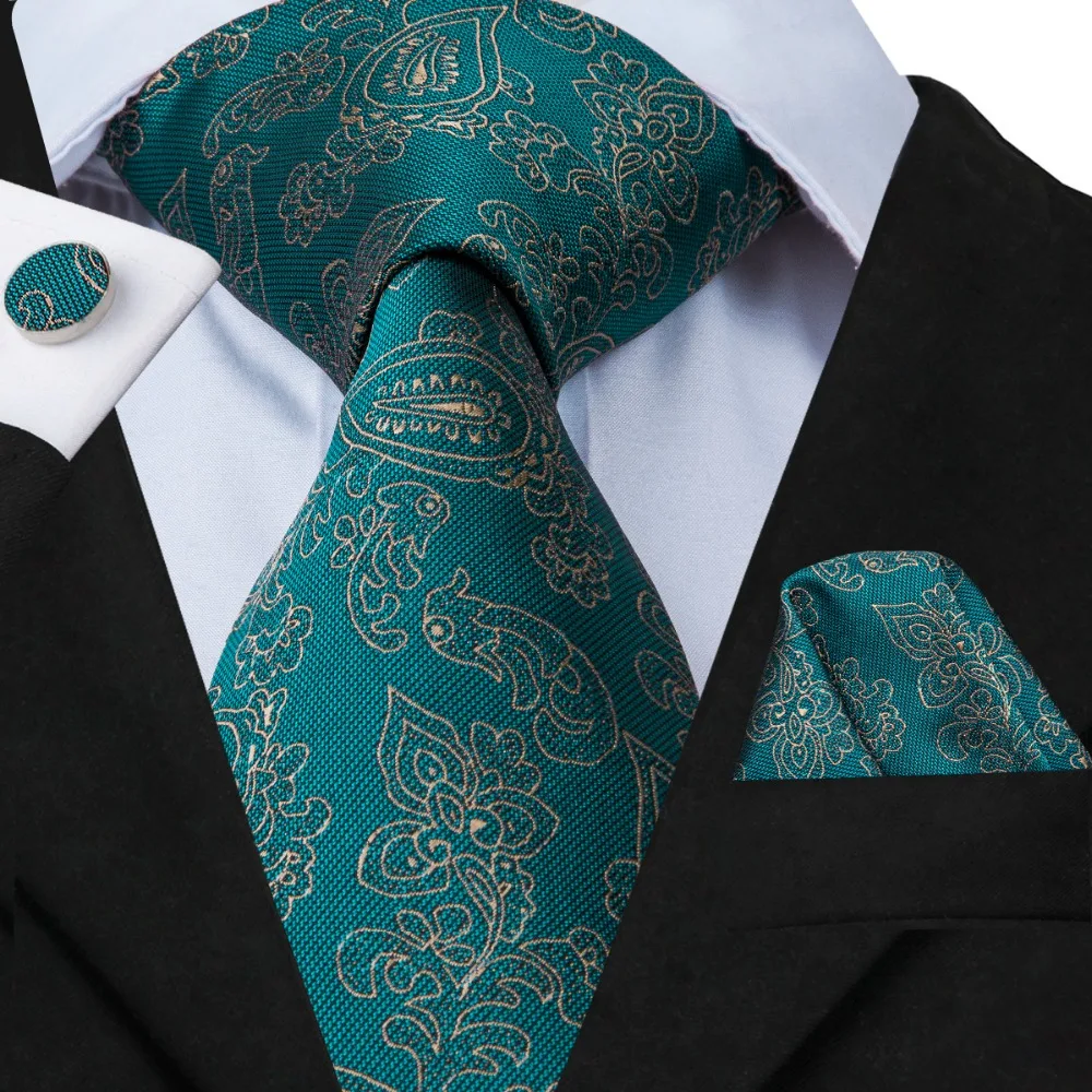 

Hi-Tie Designer Brand Necktie For Men Fashion Style Green Floral Ties Set 100% Silk For Business Wedding Party C-3031