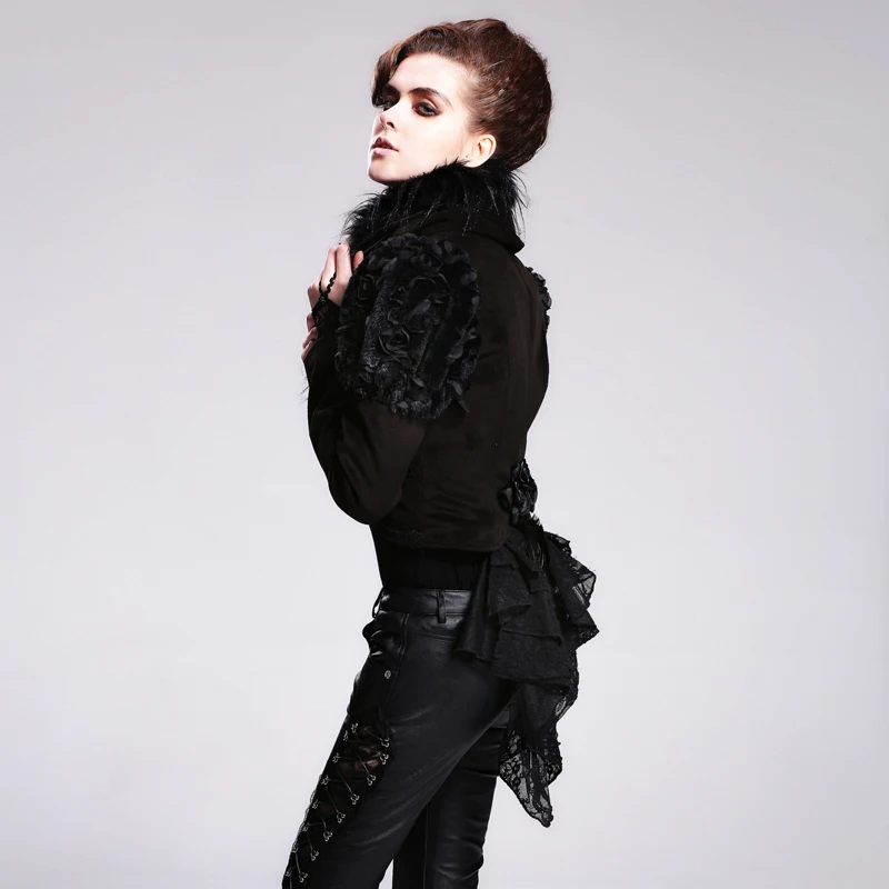 Punk Gothic зимние Для женщин шерстяная куртка короткие черные с длинными рукавами Slim Fit Куртки женский o-образный черный верхняя одежда