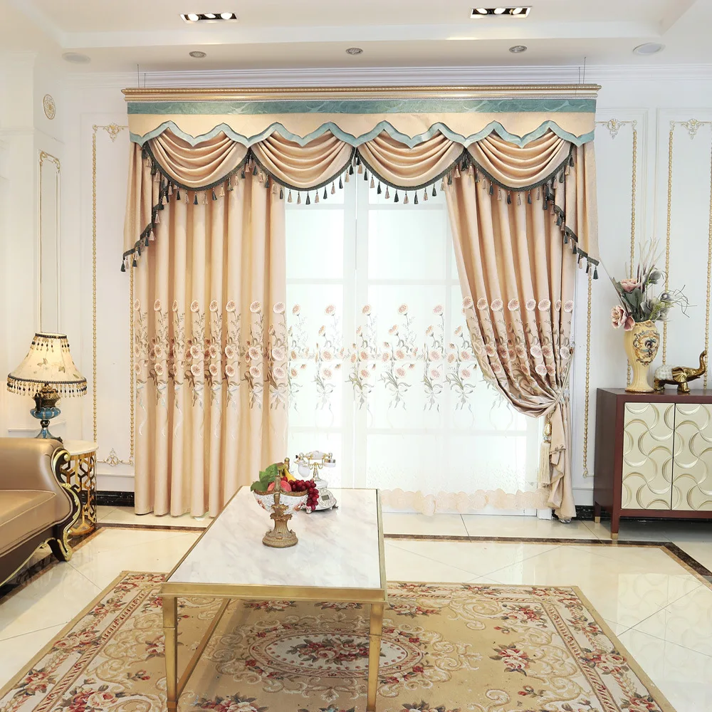 Скандинавские вышитые шторы для гостиной Роскошные жаккардовые цветочные шторы-затемнители с драпировкой на окнах.