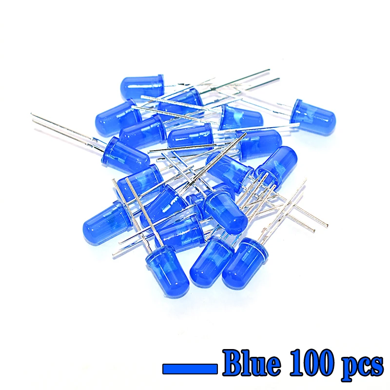 5mm LED Blue 100 шт. 5 мм F5 светодиодный Диод 5 мм светильник Ассорти комплект зеленый синий белый желтый красный набор компонентов «сделай сам» - Цвет: 5mm LED Blue
