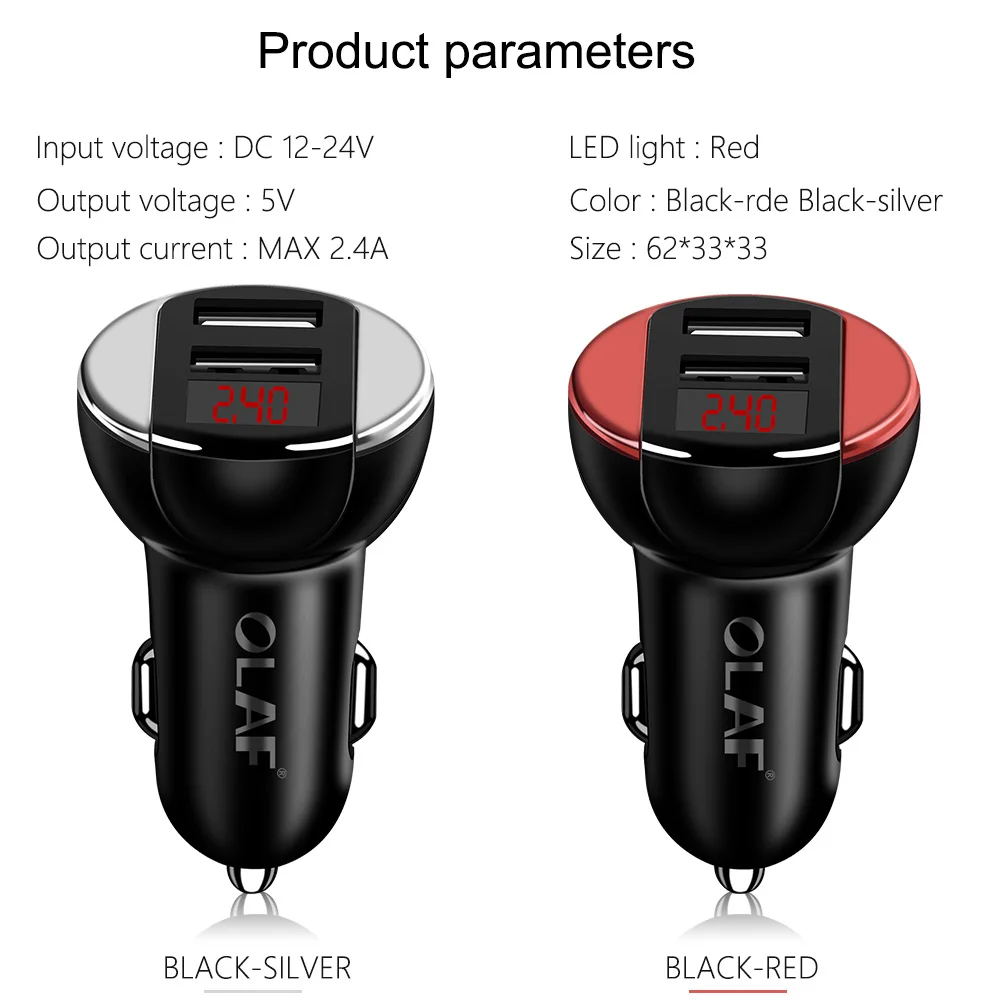 OLAF Dual USB Car Charger With LED Display Universal Mobile Phone Fast For iPhone Samsung Xiaomi Huawei GPS Car-Charger | Мобильные