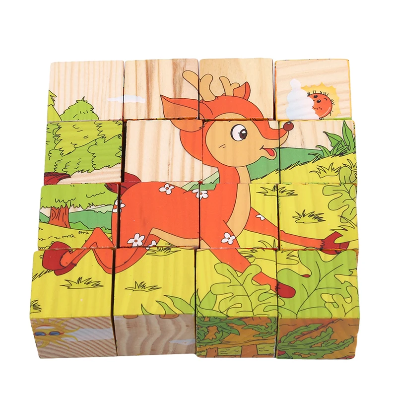 

Six-sided 3D Puzzle Toys Cartoon Painting Construction Fruit Vegetable Farm Animal Jigsaw Toys Early Learning Puzzle