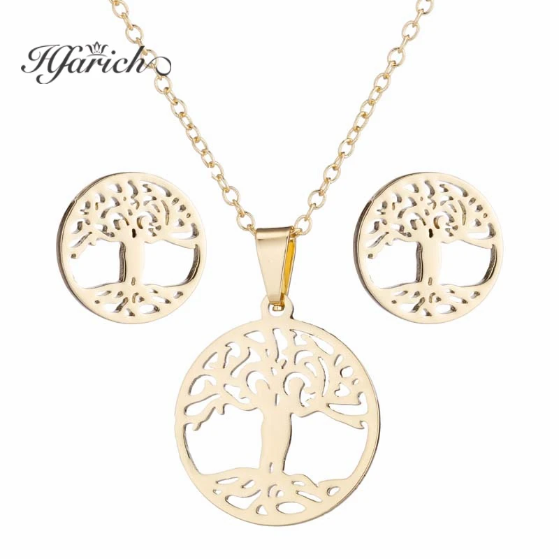 Hfarich простой дерево Цепочки и ожерелья комплект Круглый Геометрические растений