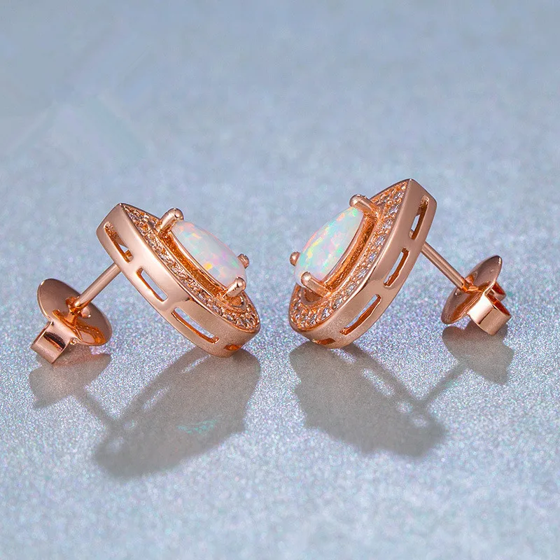 Myelo New Luxury Brand Exquisite Rose Gold Opal Earrings Cubic Zirconia TearDrop Stud For Women Girl Wedding Jewelry | Украшения и